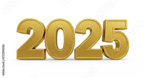 Golden 2025 New Year Celebration Isolated on White Background Render