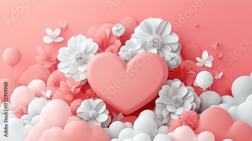 Pink Heart and Floral Arrangement for Valentines Day.