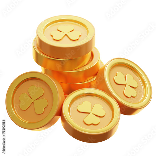 Clover Coins 3D Illustration