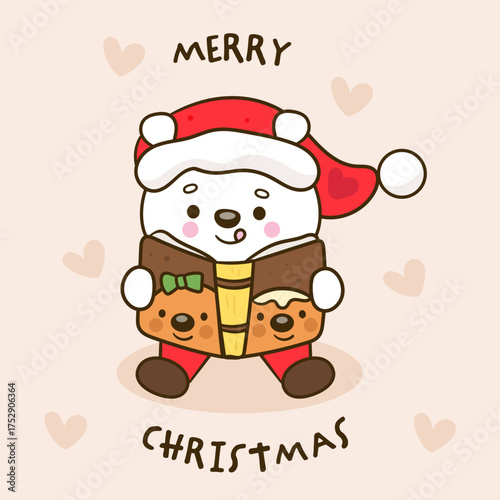 cute polar bear read book bookish christmas animal kawaii cartoon winter season

