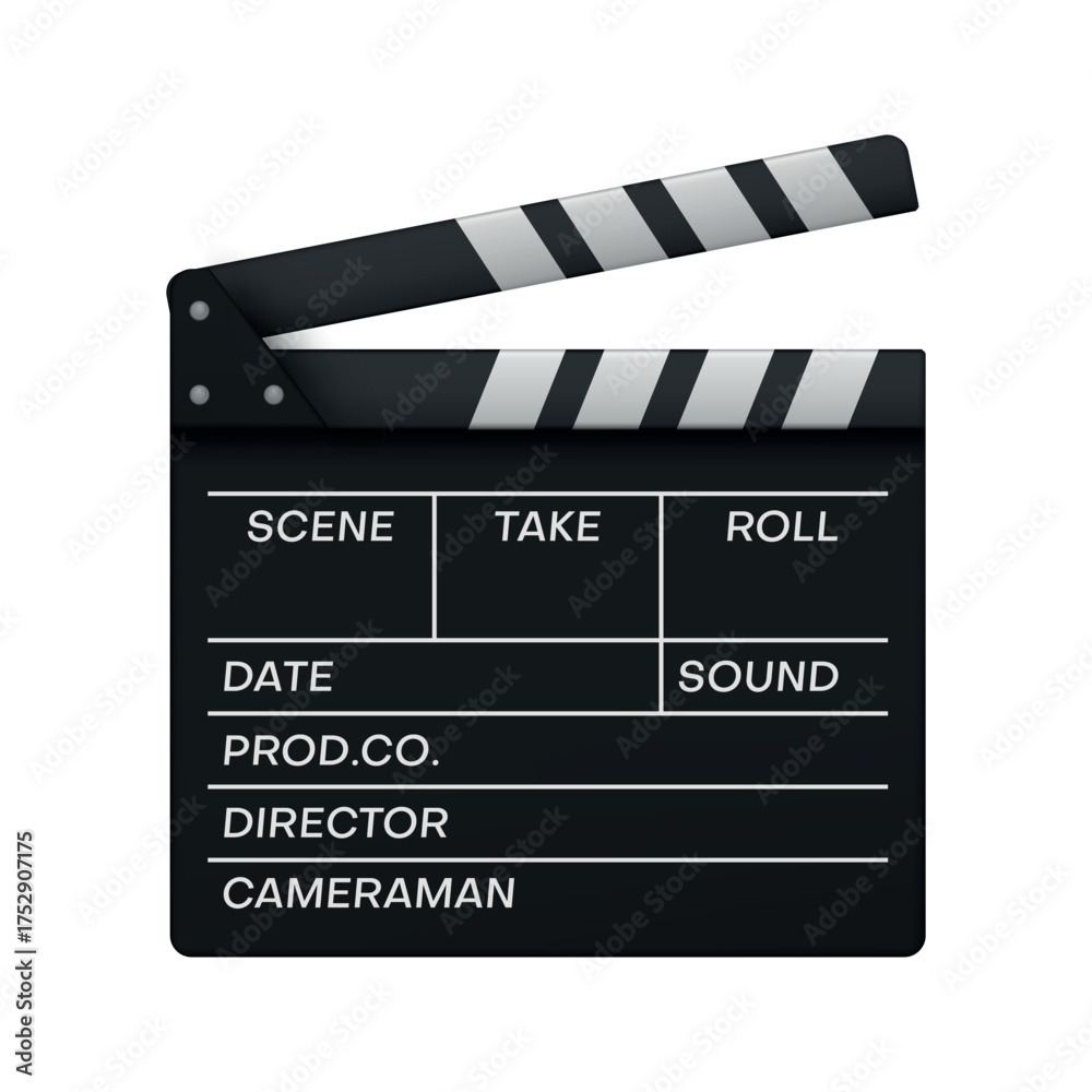 Obraz premium An illustration of a classic movie clapperboard with key information about the filming process, including scene, take, and frame number. Perfect for any film project or media content creation.