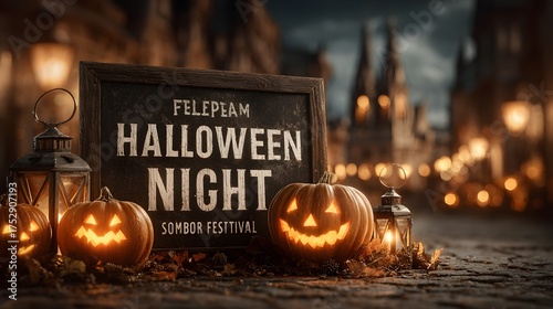 Wallpaper Mural Halloween festival Instagram post with glowing pumpkins, haunted house background, and bold “Halloween Night” text Torontodigital.ca