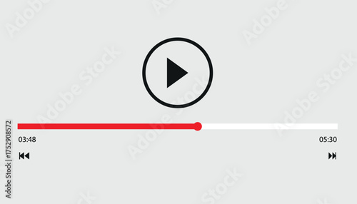 audio or video player progress loading bars with time slider, play and pause, rewind and fast forward buttons. Templates of media player playback panel interface. Vector illustration
