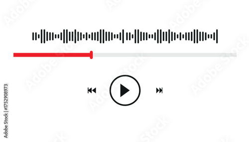 audio or video player progress loading bars with time slider, play and pause, rewind and fast forward buttons. Templates of media player playback panel interface. Vector illustration