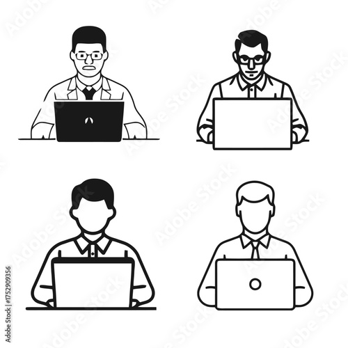 business person with laptops icon set
