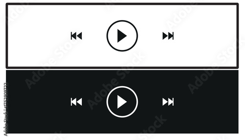 audio or video player progress loading bars with time slider, play and pause, rewind and fast forward buttons. Templates of media player playback panel interface. Vector illustration