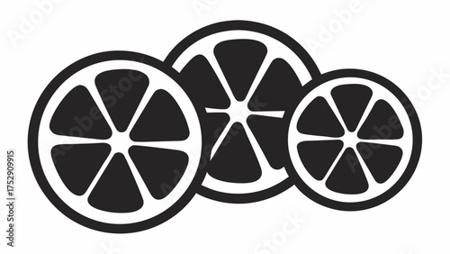 Three citrus fruit slices overlapping each other in a black and white graphic illustration style image