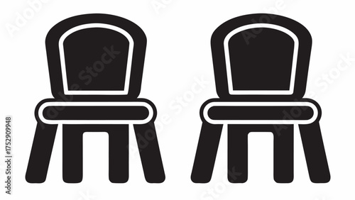 Two identical black chairs with white outlines are positioned side by side on a white background