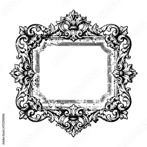 Ornate Square Frame Engraving Vector Illustration