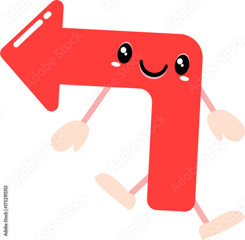A cartoon arrow pointing sideways with a cute expression
