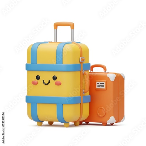 Cheerful cartoon luggage ready for travel adventures, vacations, and getaways, perfect for conveying joy and excitement