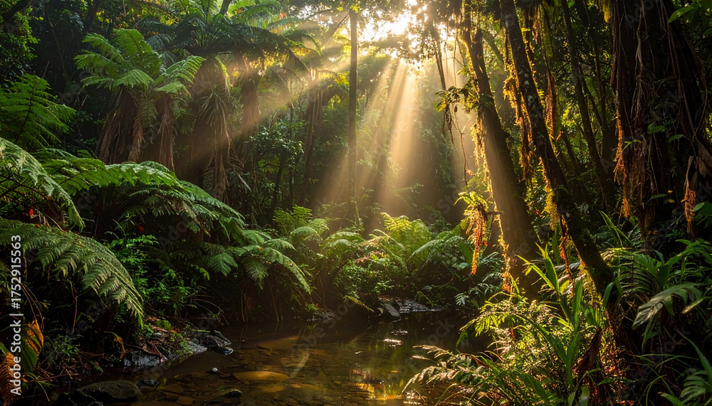Obraz premium Sunlight in Lush Rainforest