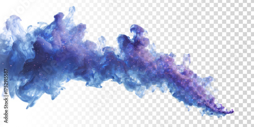 Vector purple and blue smoke plume isolated on the transparent background.