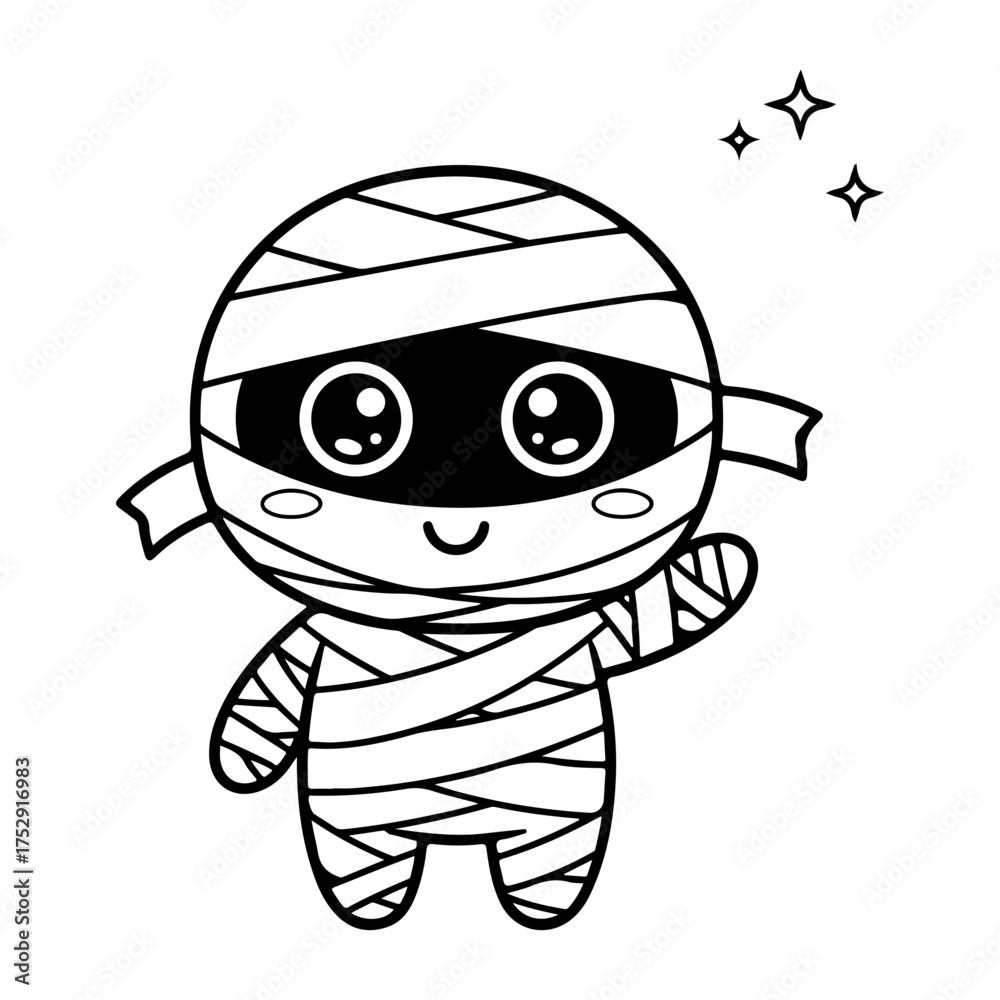 Obraz premium Cute mummy cartoon isolated on white background for halloween coloring page