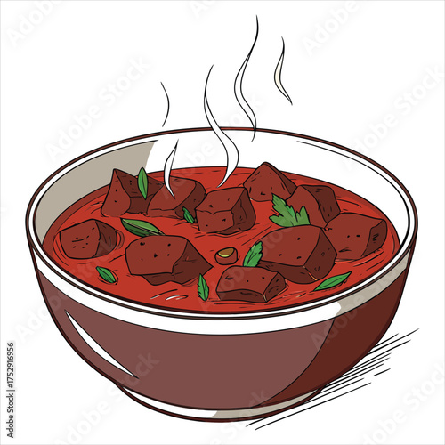 Delicious beef stew in a bowl, vector illustration