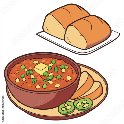 Indian street food pav bhaji with bread