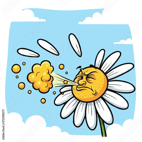 Spring Allergy Concept with Funny Flower Character 
