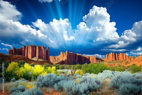 Dramatic Canyon Landscape with Vivid Colors and Dramatic Lightin