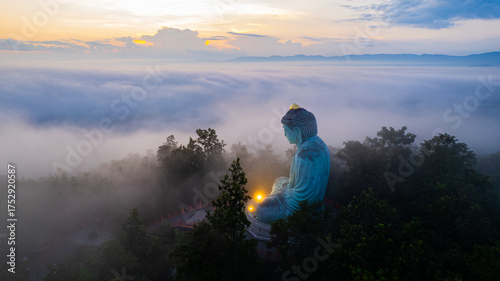 Morning view at Big Buddha, Wat Phra That Doi Phra Chan (Daibutsu) at  Mae Tha, Lampang province Thailand