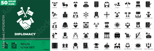 Diplomacy Solid Editable Icons set. Vector illustration in modern thin solid style of diplomacy icons: negotiation, alliance, politic, etc