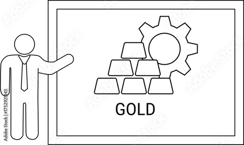 A presenter shows a chart featuring gold bars and a gear labeled GOLD