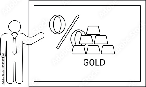 Figure presenting a diagram of gold bars percentage symbol and the word GOLD