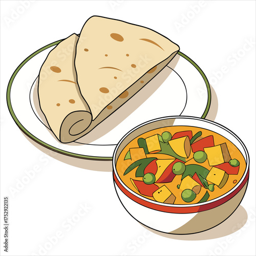 Indian paneer masala with roti