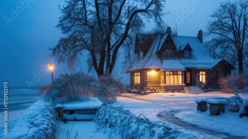 Winter Rural Landscapes: Snow-Covered Cabins, Old Wooden Houses & Mountain Ski Views in Christmas Villages