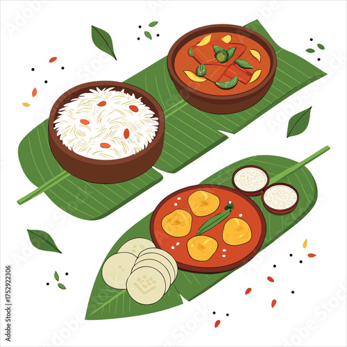 Traditional kerala sadhya, indian dish vector
