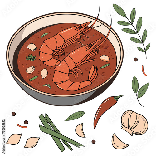Tom yum soup with shrimp, traditional thai food