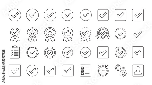 Check mark icon set simple line vector design isolated on white background