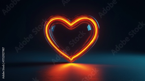 Glowing Neon Heart Symbol on Dark Background with Reflection.