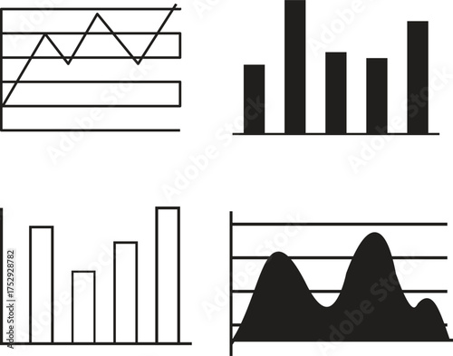 Four diverse charts representing data analysis and trends visualizations