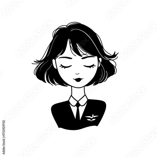 Flight Attendant. Flight Attendant simple black and white line art vector logo