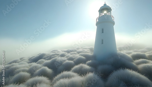 Lighthouse in clouds hope guidance and serenity