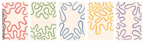 Twisted lines vector borders frames with space for text, fluid curved wiggling stripes waves set. Liquid funky groovy hippie backgrounds collection. Doodle uneven hand drawn wavy organic winding lines