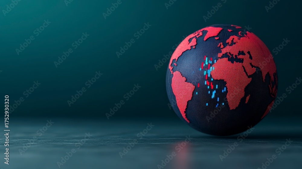 Fototapeta premium Abstract Spherical Globe Design with Overlay Elements Representing Economy and Global Connectivity