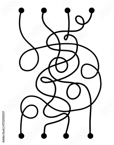 Hand drawn doodle maze labyrinth with solution path in simple style, perfect for kids activity books, educational games, worksheets, and creative design projects.