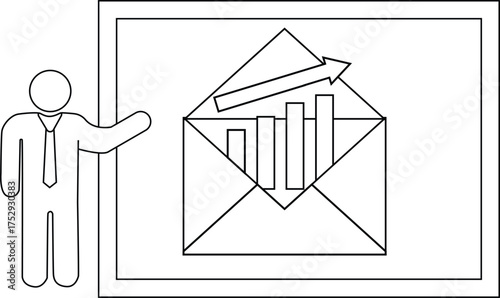 Stick figure presents chart in envelope displayed in frame