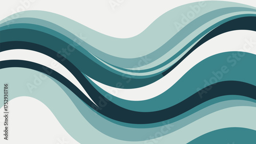 Abstract illustration featuring teal and white curved lines creating a wave like pattern design