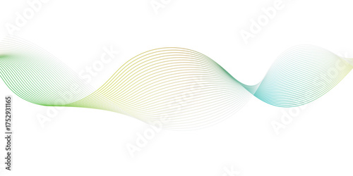 Abstract wavy line background with smooth pastel gradient tones of green, blue, and beige on white. Modern minimal fluid design for technology, presentation, and digital art concepts.