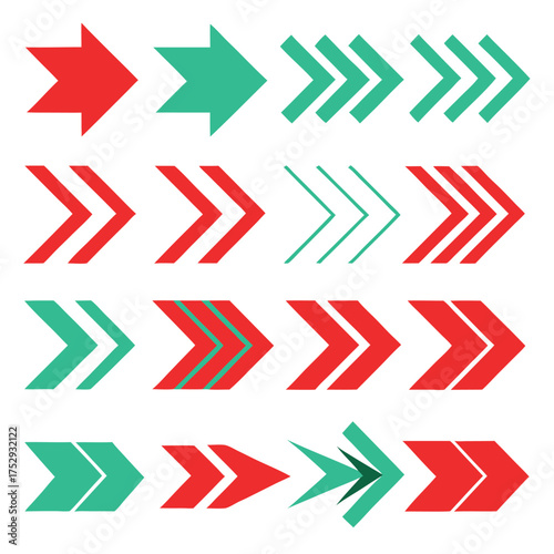 Assorted Arrow Vector Designs in Red and Green Pointing Right Direction Signs for Web and Graphic Design