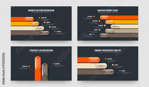 Creative Insight 4 5 2 3 Element Diagram Frame Design Set. Market Performance Four Five Two Three Step Infographic Slide Layout Vector Illustration Bundle.