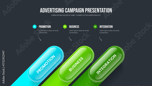 Professional Performance Three Element Infographic Frame Template. Financial Visualization Slide Design Vector Illustration. Visual Strategy 3 Option Diagram Presentation Layout.