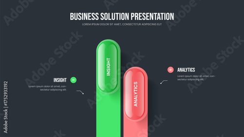 Consulting Performance Two Element Diagram Slideshow Design. Advertising Showcase 2 Step Infographic Frame Layout. Professional Visualization Presentation Template Vector Illustration.