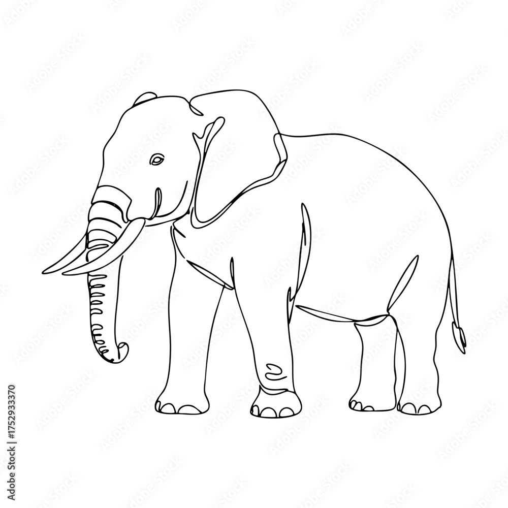Fototapeta premium Vector line art of an elephant in side view, detailed minimalist animal illustration in continuous line style.