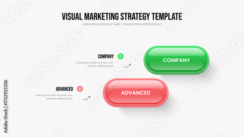 Company Planning Two Element Infographic Slideshow Layout. Product Portfolio Frame Template Vector Illustration. Service Briefing 2 Option Diagram Slide Design.