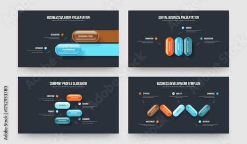 Enterprise Showcase Two Three Four Five Step Diagram Presentation Template Vector Illustration Bundle. Business Insight 2 3 4 5 Option Infographic Slide Design Set.