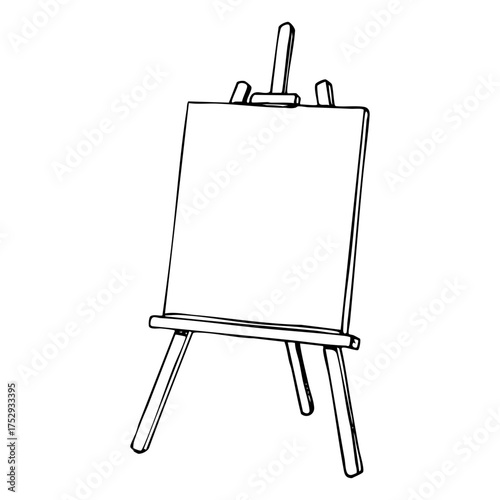 Wooden artist easel vector line art illustration with canvas, minimal continuous line drawing for art studio, painting, creativity, and educational design projects
