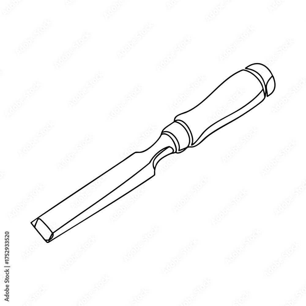 Fototapeta premium Vector line art illustration of a wood chisel tool, minimalist black outline used for carpentry, sculpture, or woodworking design